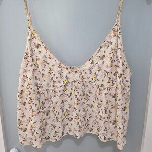 Little‎ Moon Cream Floral Tank Top Women’s L Sleeveless Cami Blouse